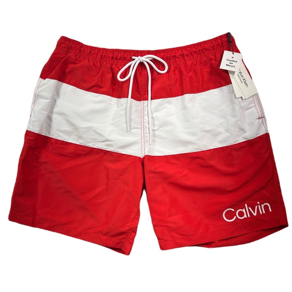Calvin Klein Swim‎ Trunks Mens XL High Risk Red Colorblocked 7" Pockets $59 NEW